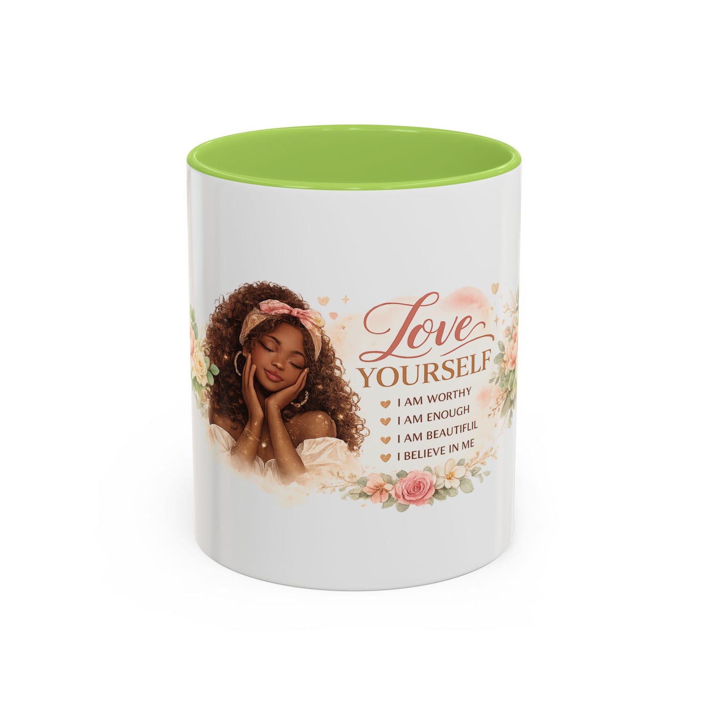 Inspirational 'Love Yourself' Coffee Mug — Floral Self-Care Accent Mug