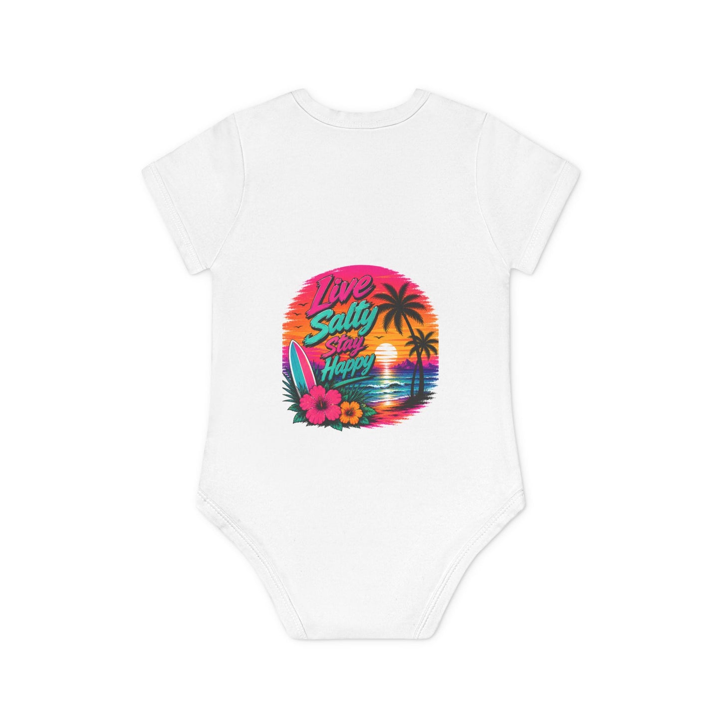 Baby Bodysuit — Retro 'Good Vibes' Tropical Sunset Graphic
