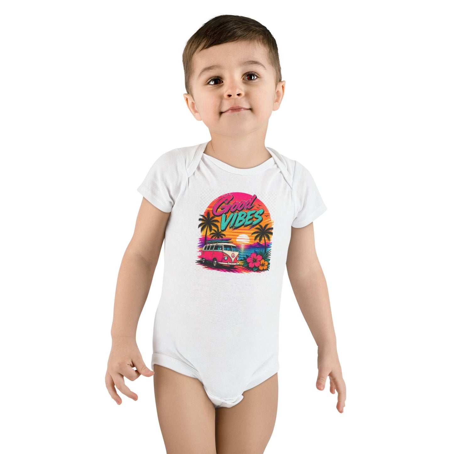 Good Vibes Baby Onesie — Retro Surf Sunset Infant Bodysuit