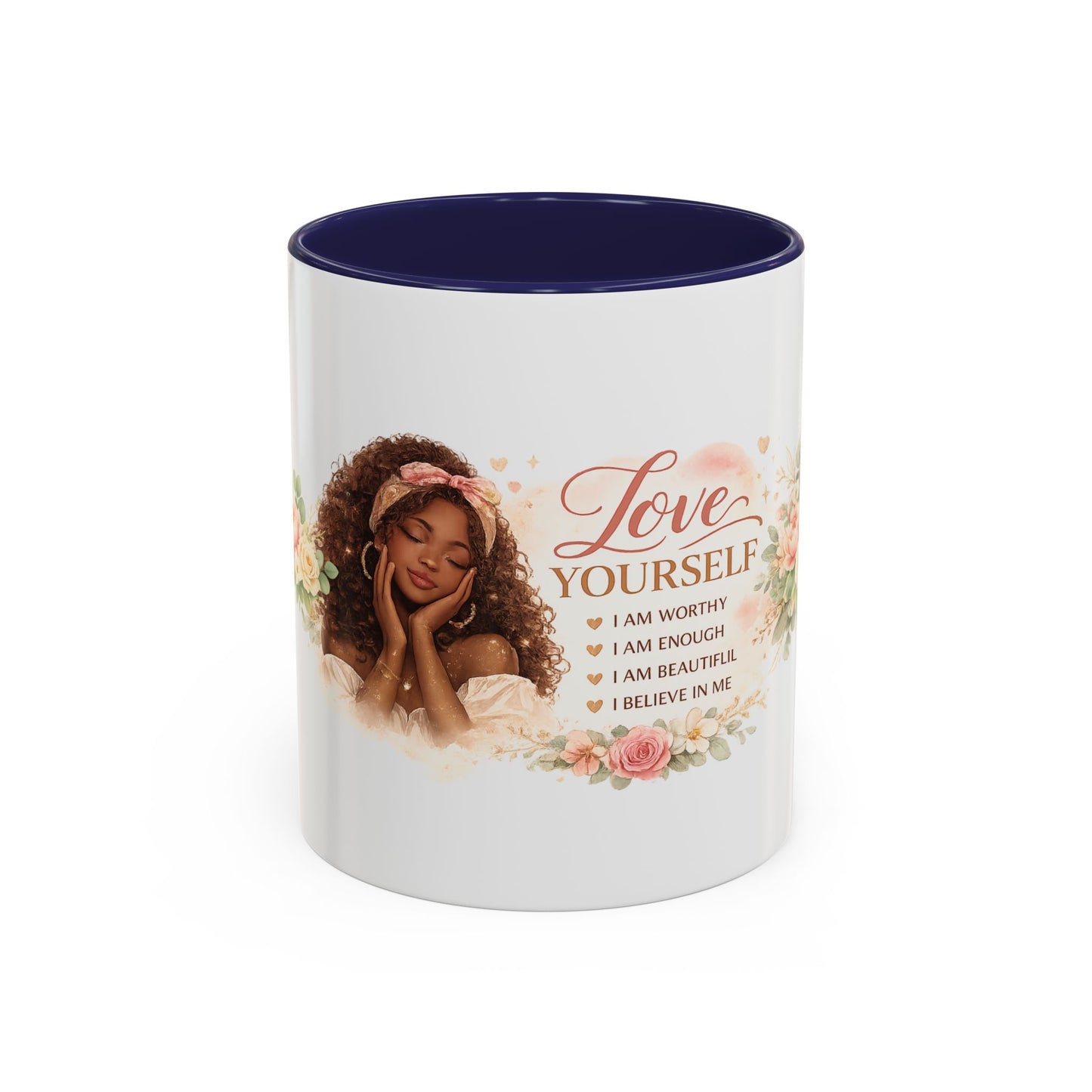 Inspirational 'Love Yourself' Coffee Mug — Floral Self-Care Accent Mug