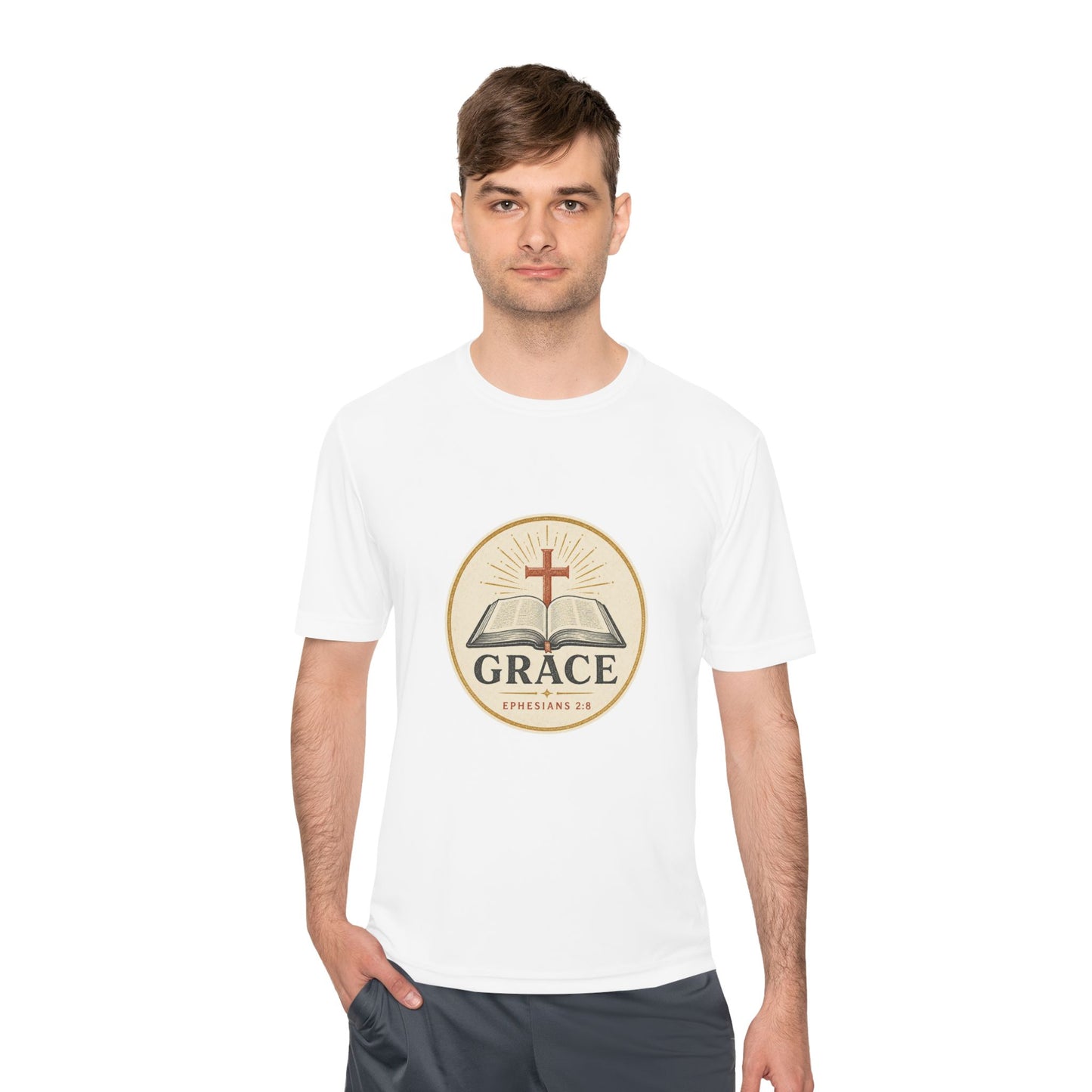 Grace Bible Tee — “Saved by Grace” Christian Moisture-Wicking Shirt