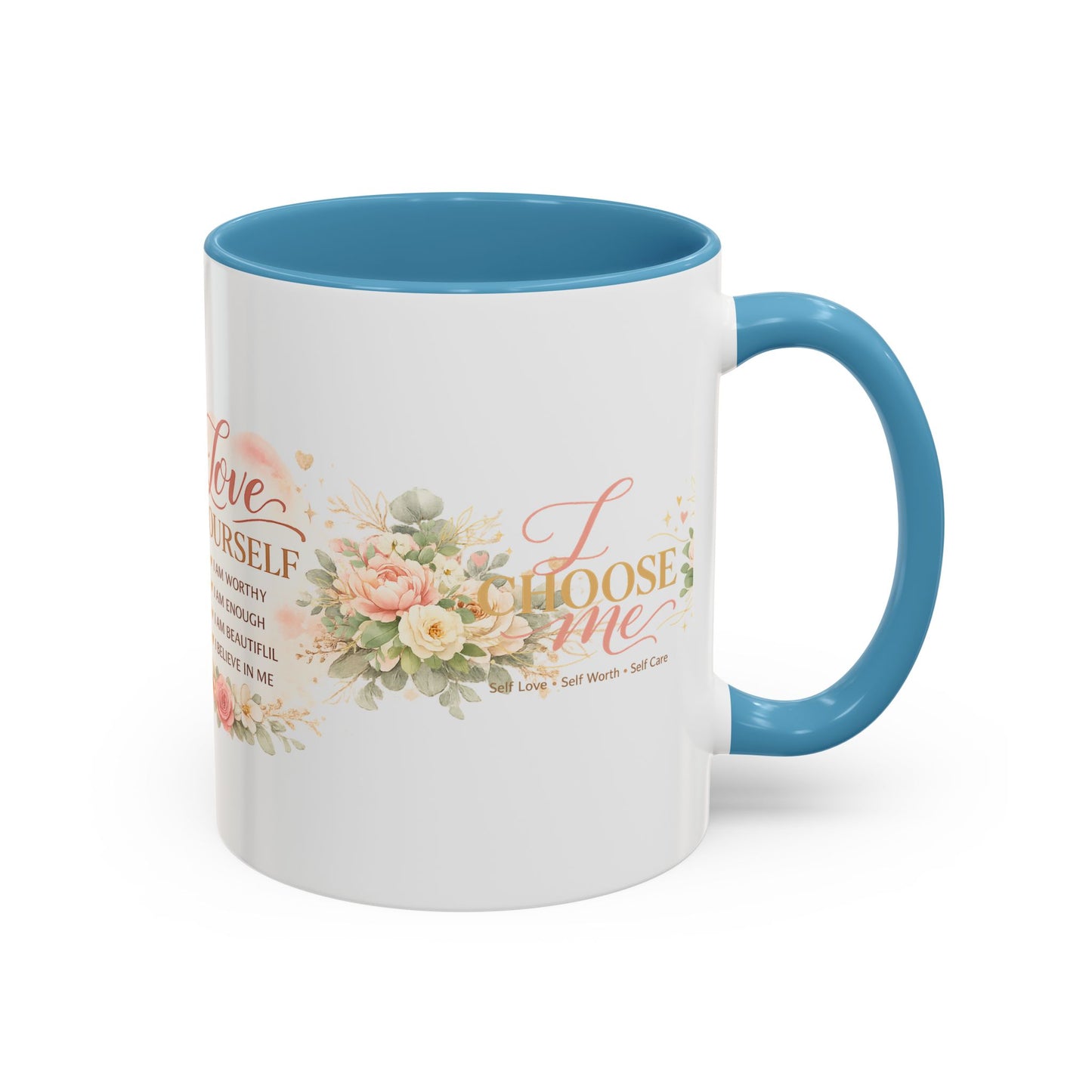 Inspirational 'Love Yourself' Coffee Mug — Floral Self-Care Accent Mug