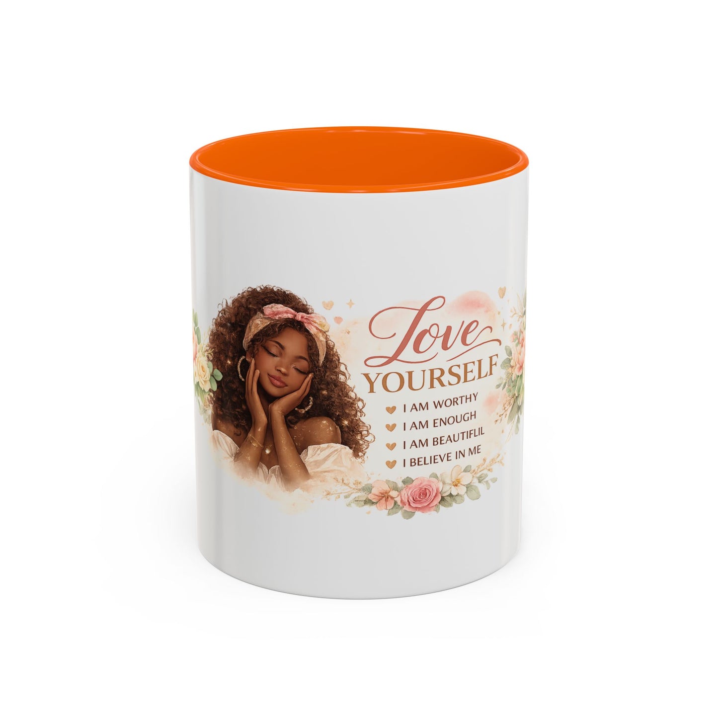 Inspirational 'Love Yourself' Coffee Mug — Floral Self-Care Accent Mug