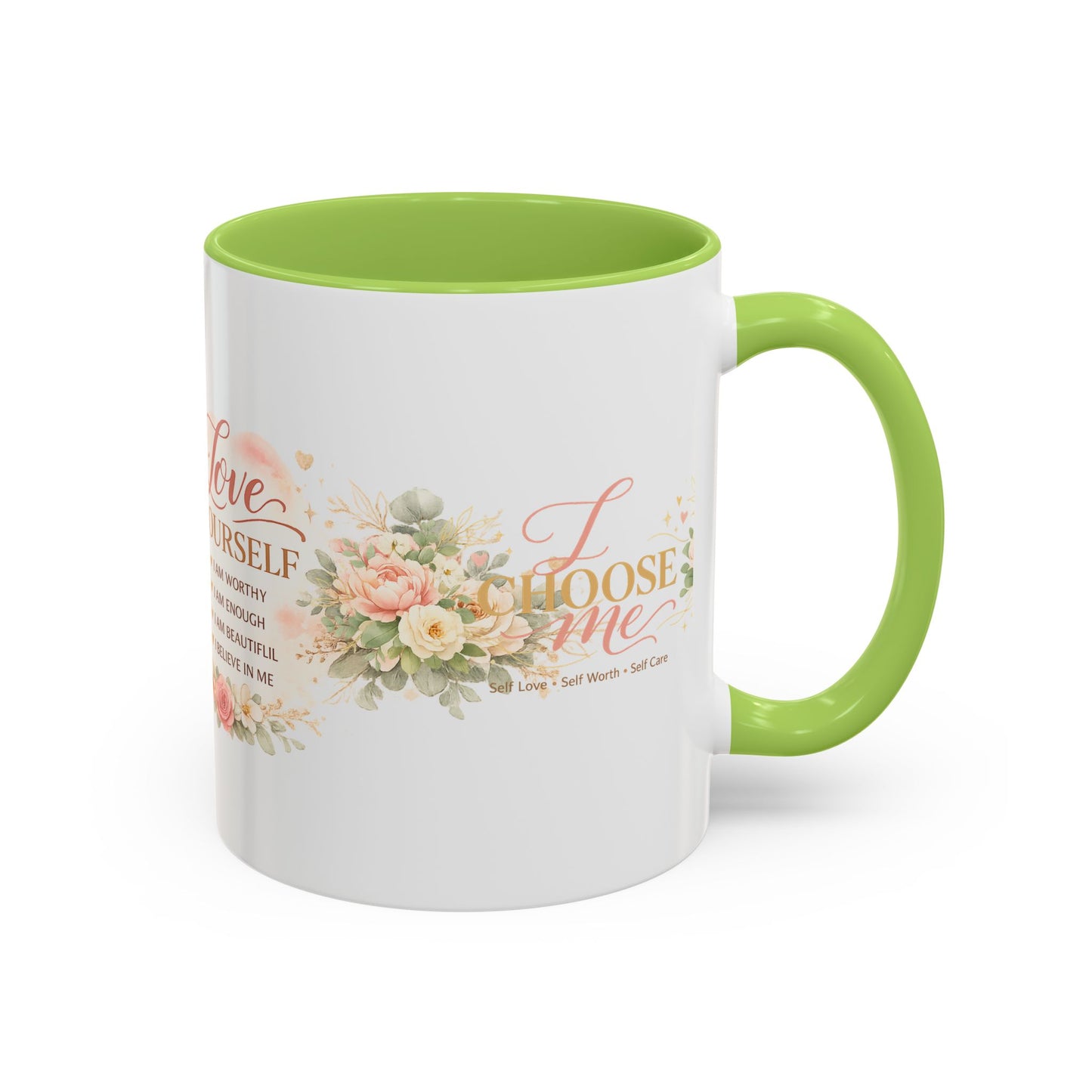 Inspirational 'Love Yourself' Coffee Mug — Floral Self-Care Accent Mug