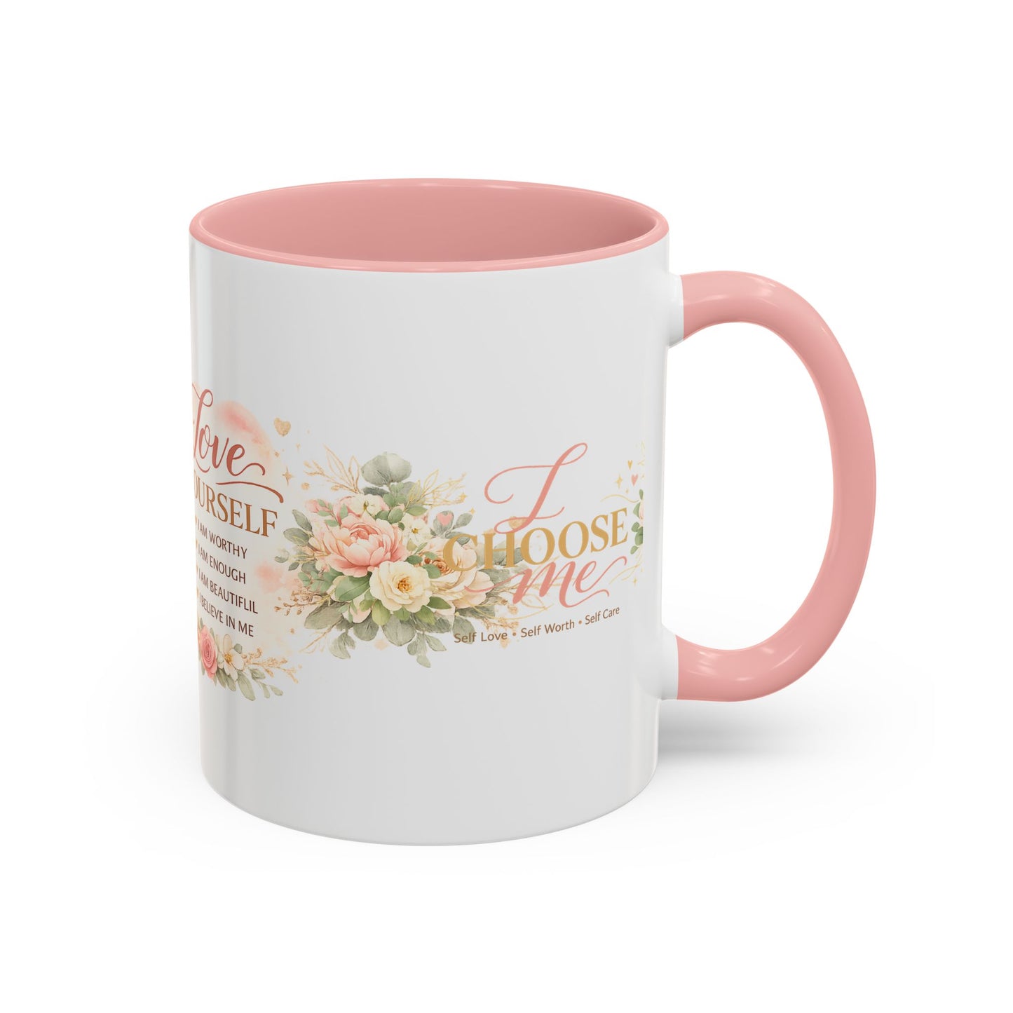 Inspirational 'Love Yourself' Coffee Mug — Floral Self-Care Accent Mug