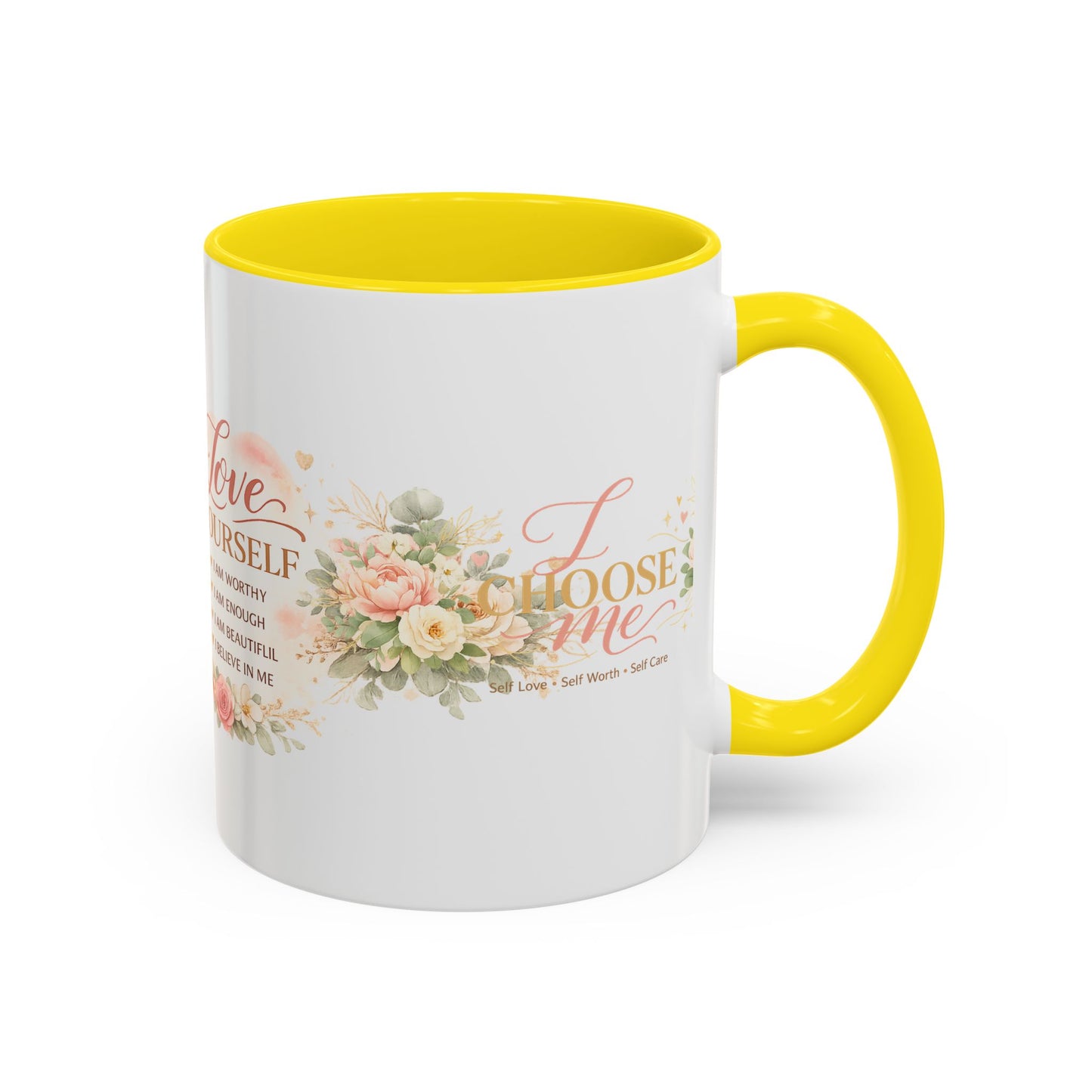 Inspirational 'Love Yourself' Coffee Mug — Floral Self-Care Accent Mug