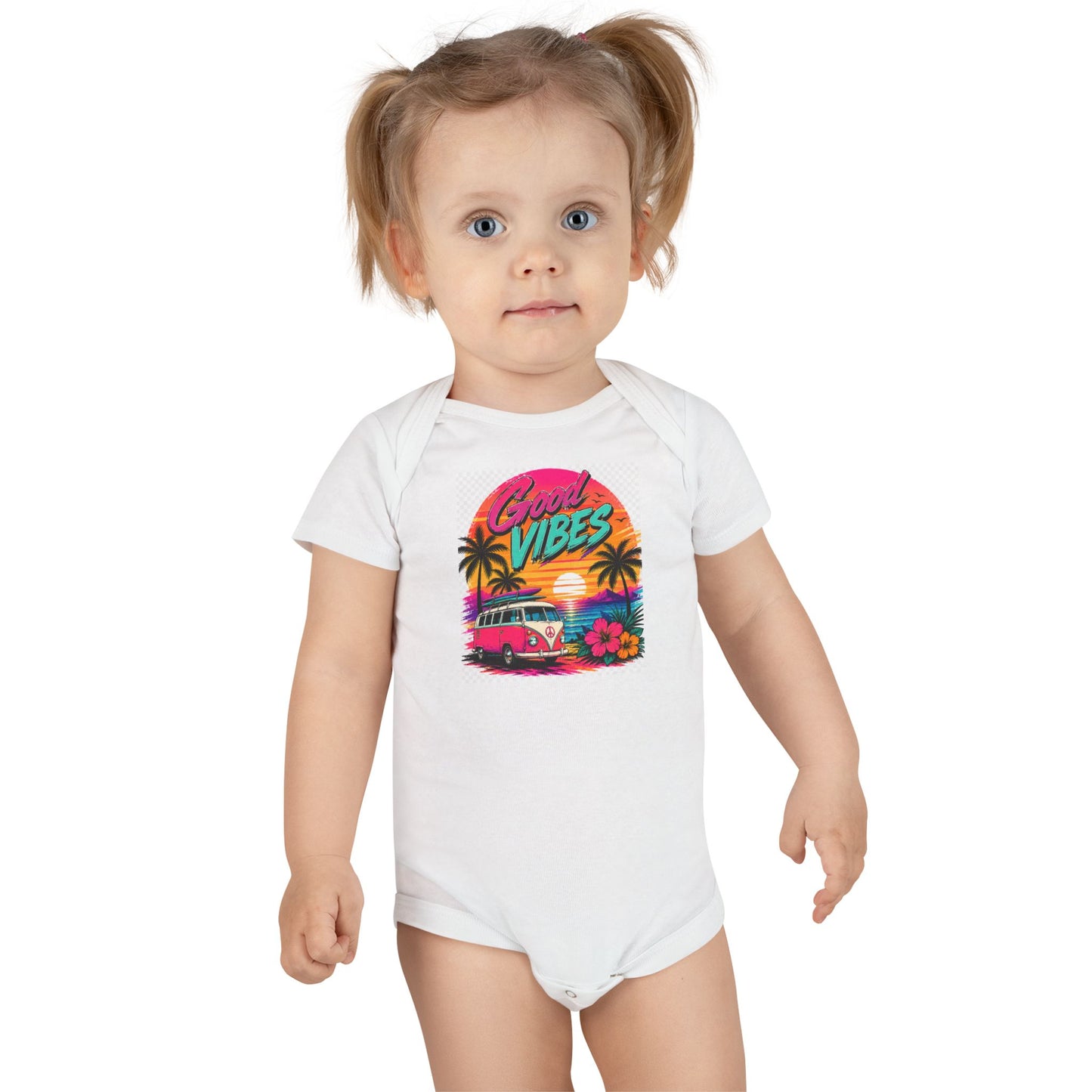 Good Vibes Baby Onesie — Retro Surf Sunset Infant Bodysuit
