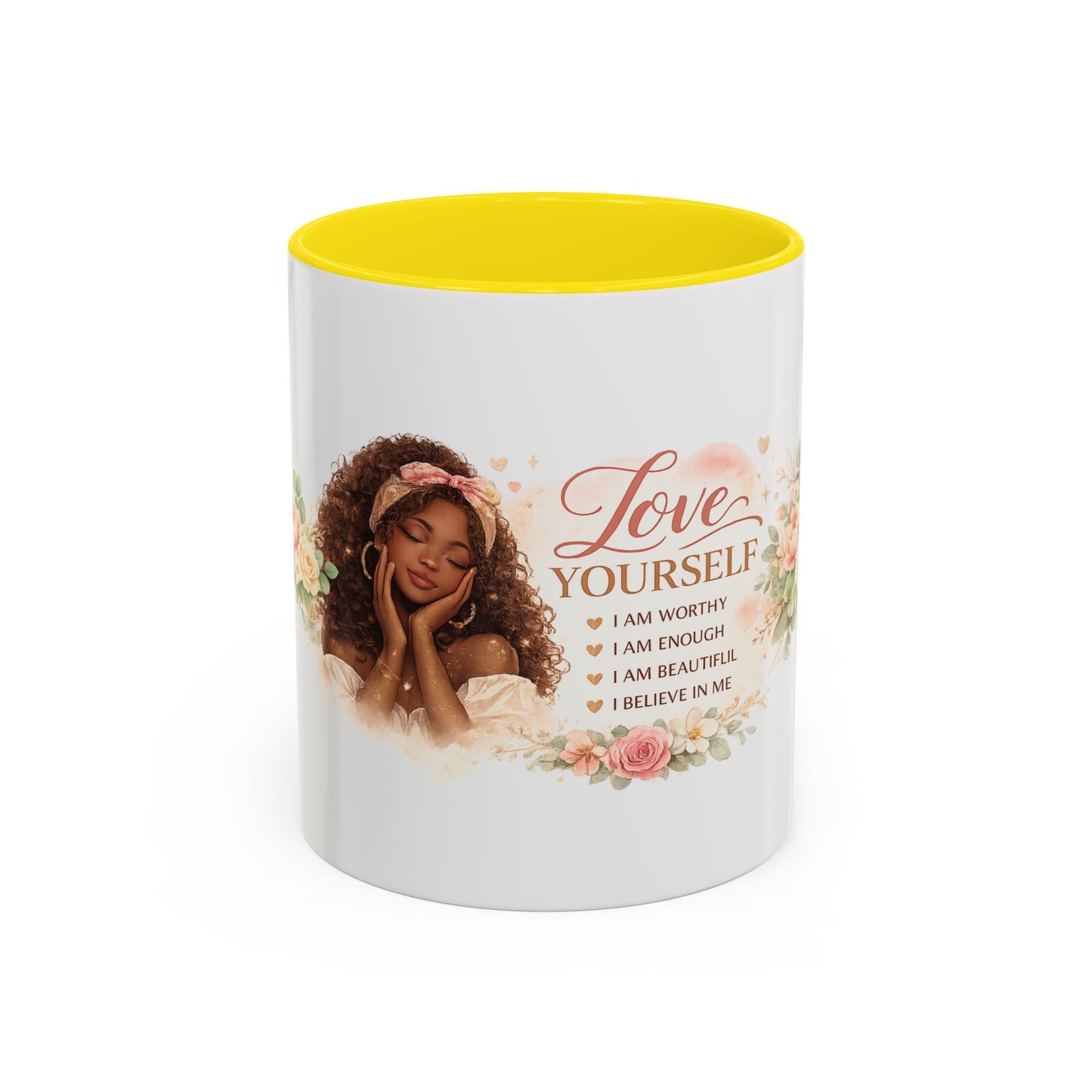 Inspirational 'Love Yourself' Coffee Mug — Floral Self-Care Accent Mug