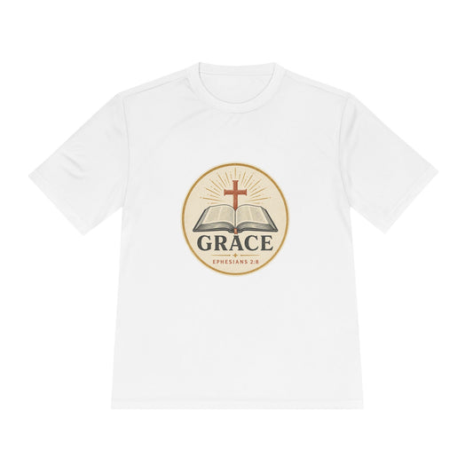 Grace Bible Tee — “Saved by Grace” Christian Moisture-Wicking Shirt