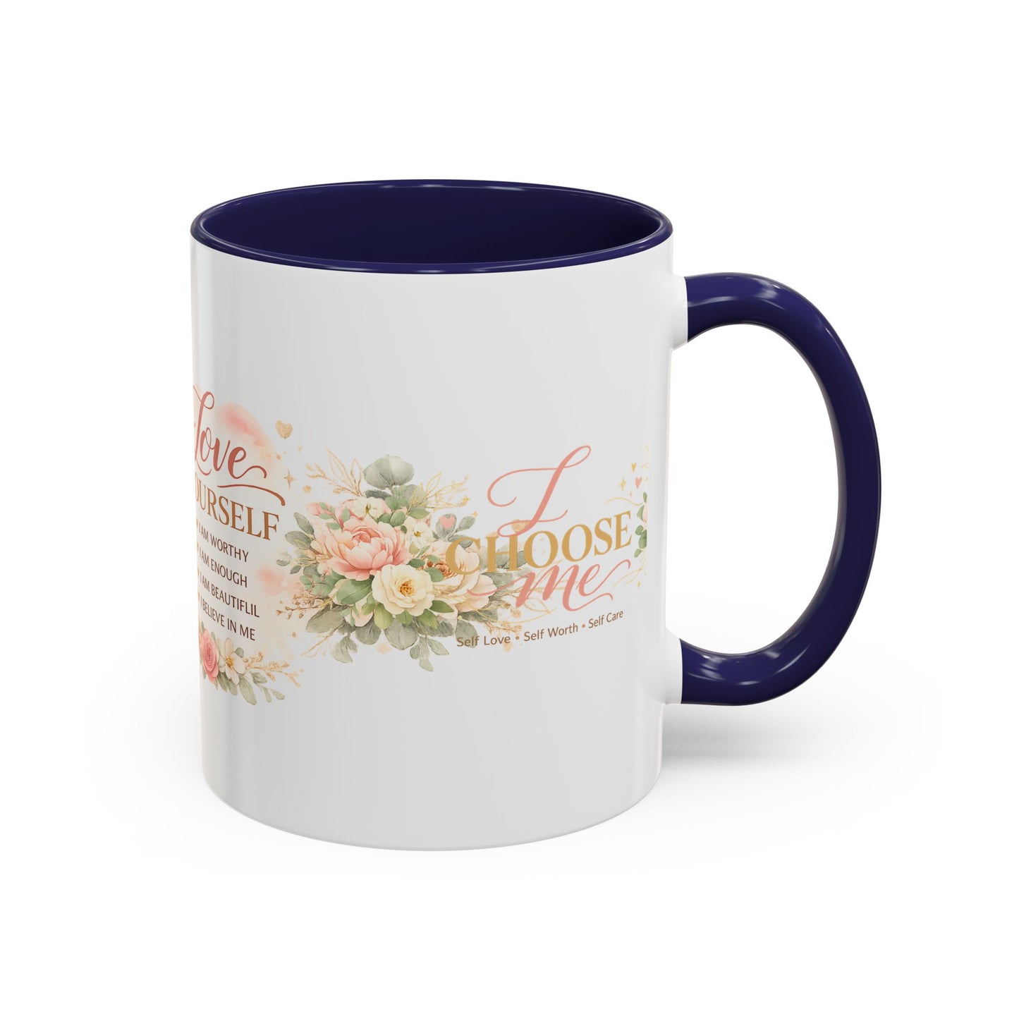 Inspirational 'Love Yourself' Coffee Mug — Floral Self-Care Accent Mug