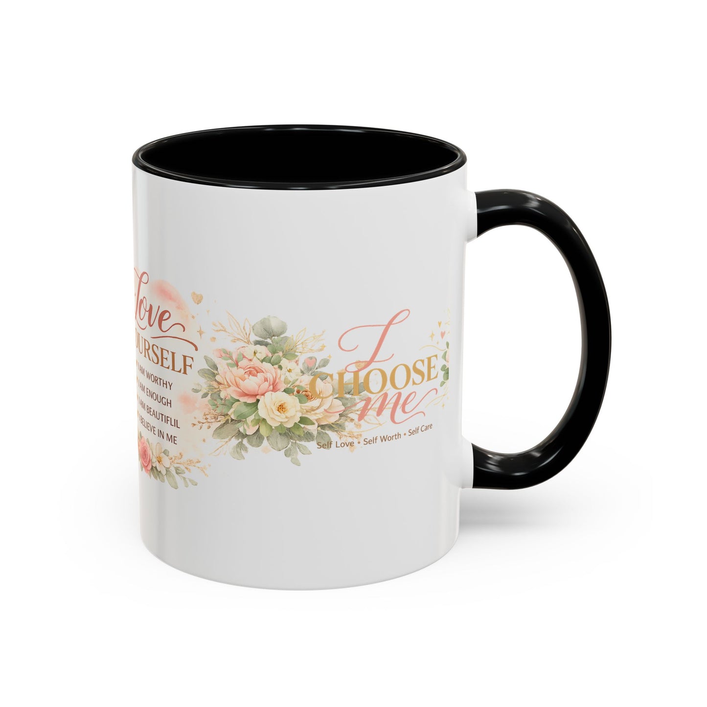 Inspirational 'Love Yourself' Coffee Mug — Floral Self-Care Accent Mug