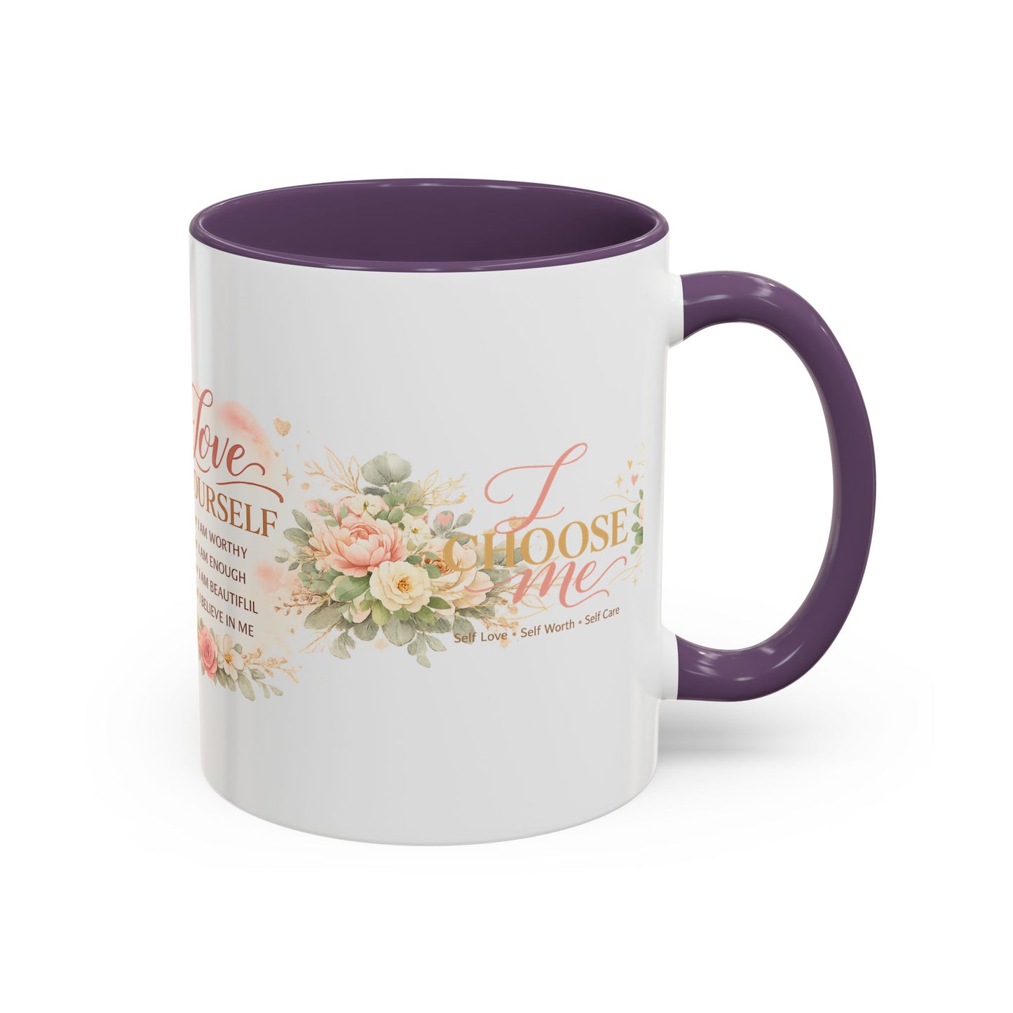 Inspirational 'Love Yourself' Coffee Mug — Floral Self-Care Accent Mug