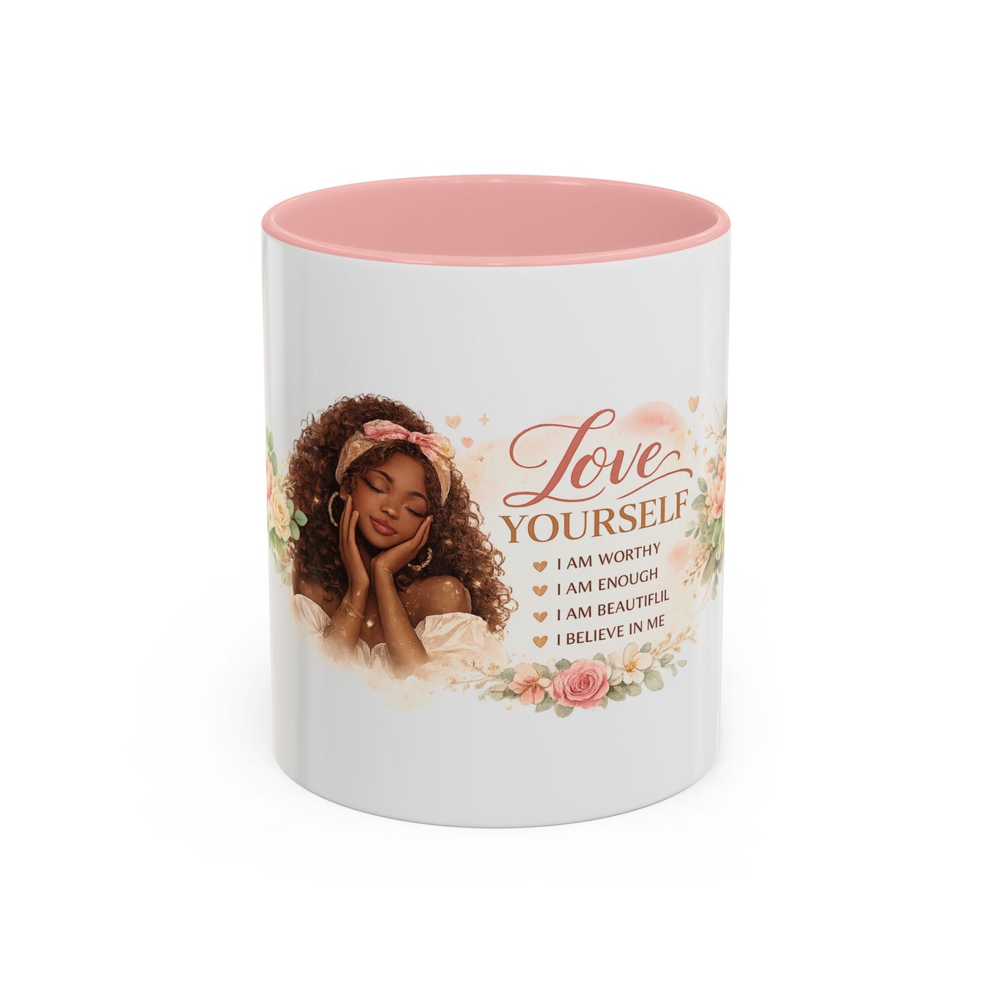 Inspirational 'Love Yourself' Coffee Mug — Floral Self-Care Accent Mug