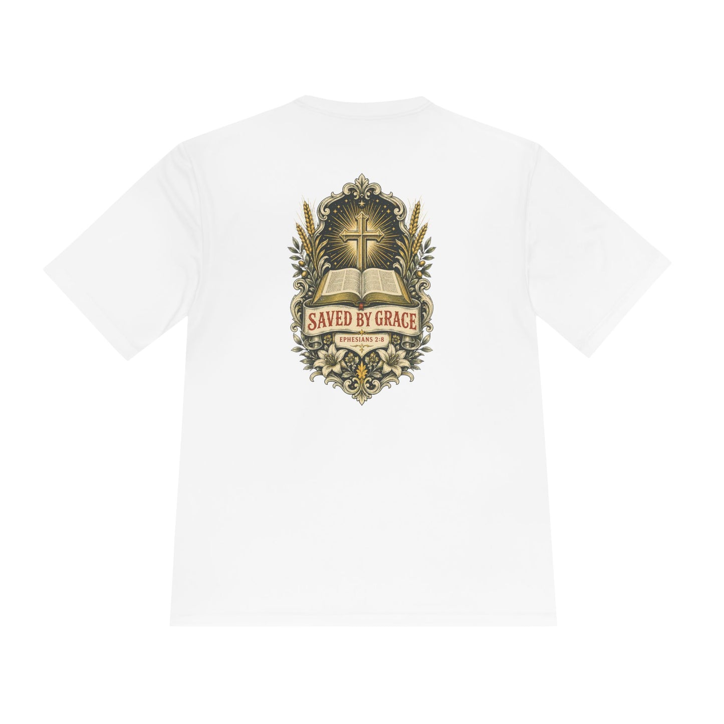Grace Bible Tee — “Saved by Grace” Christian Moisture-Wicking Shirt