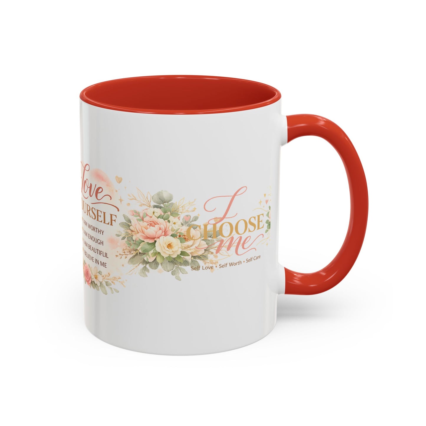 Inspirational 'Love Yourself' Coffee Mug — Floral Self-Care Accent Mug