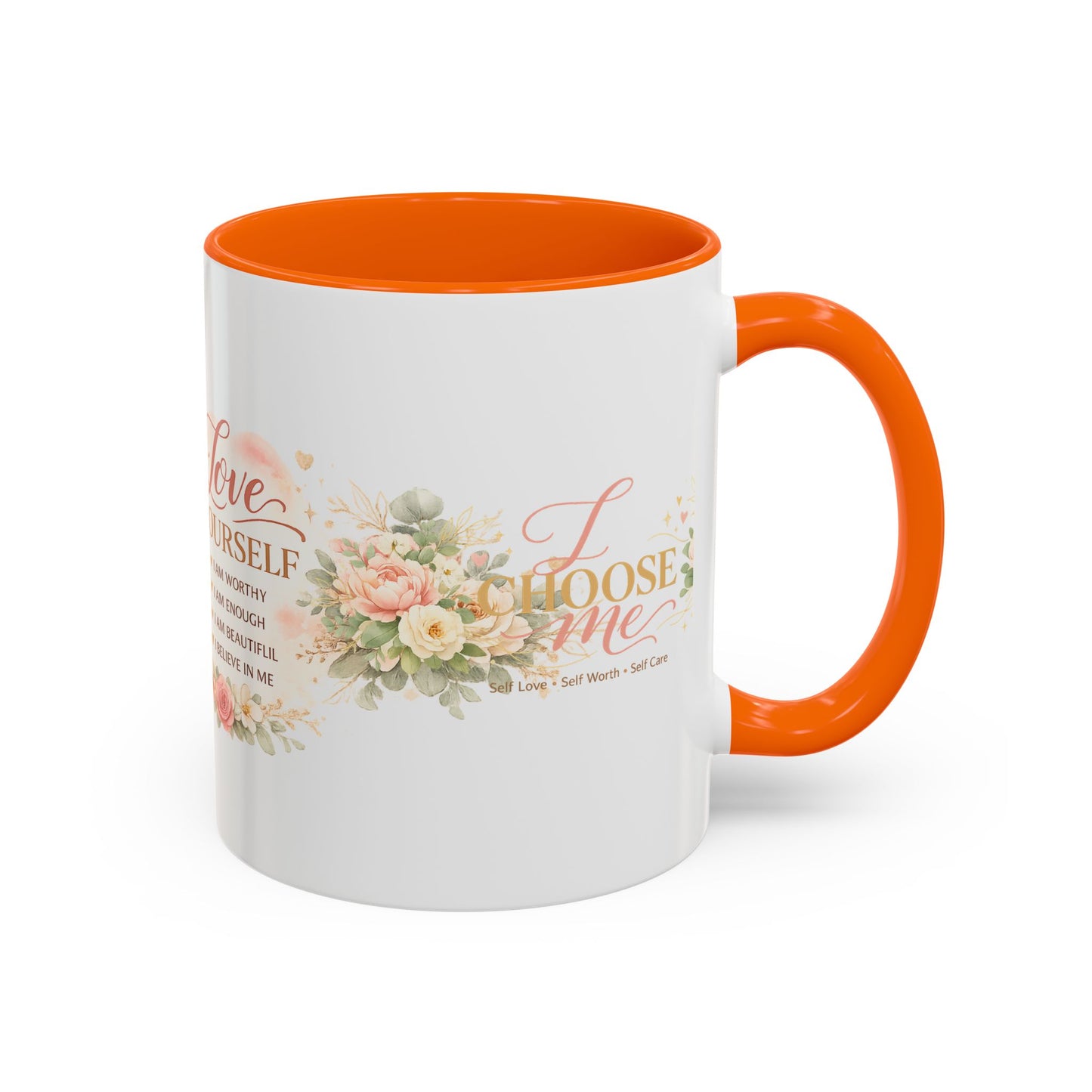 Inspirational 'Love Yourself' Coffee Mug — Floral Self-Care Accent Mug