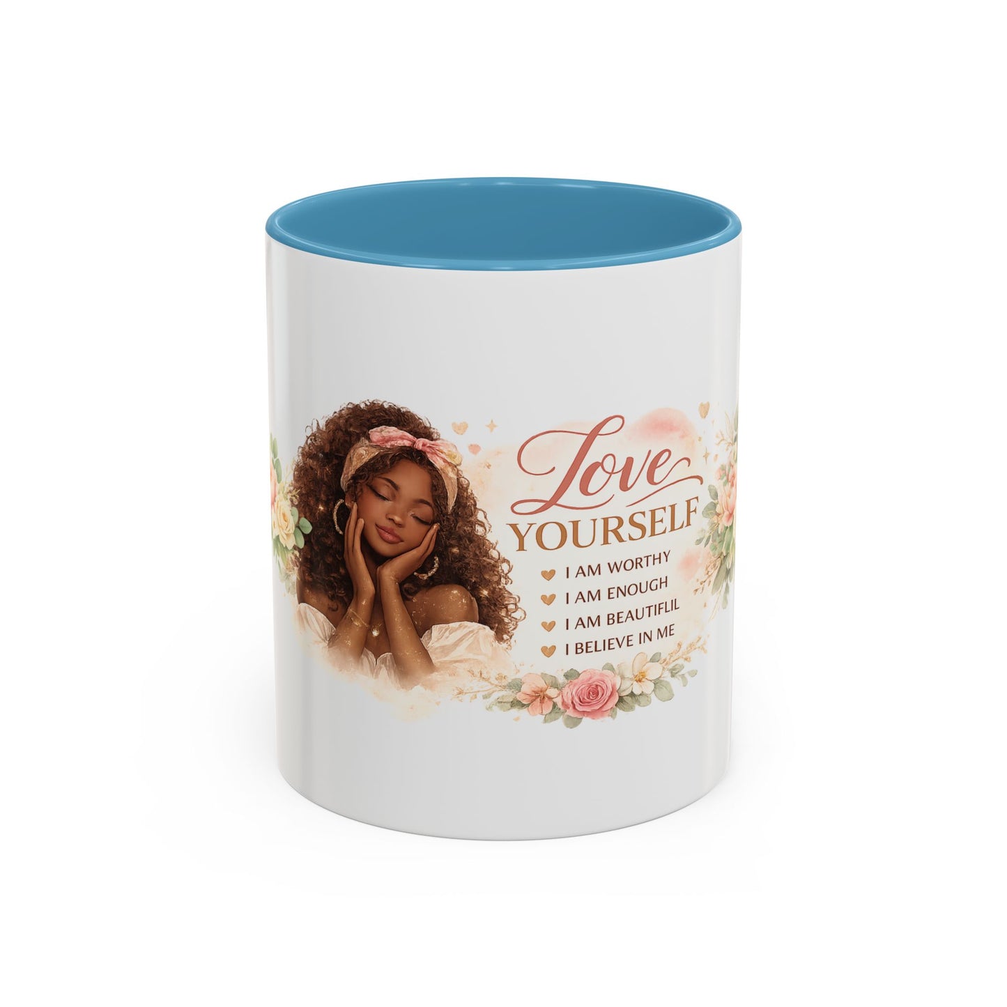 Inspirational 'Love Yourself' Coffee Mug — Floral Self-Care Accent Mug