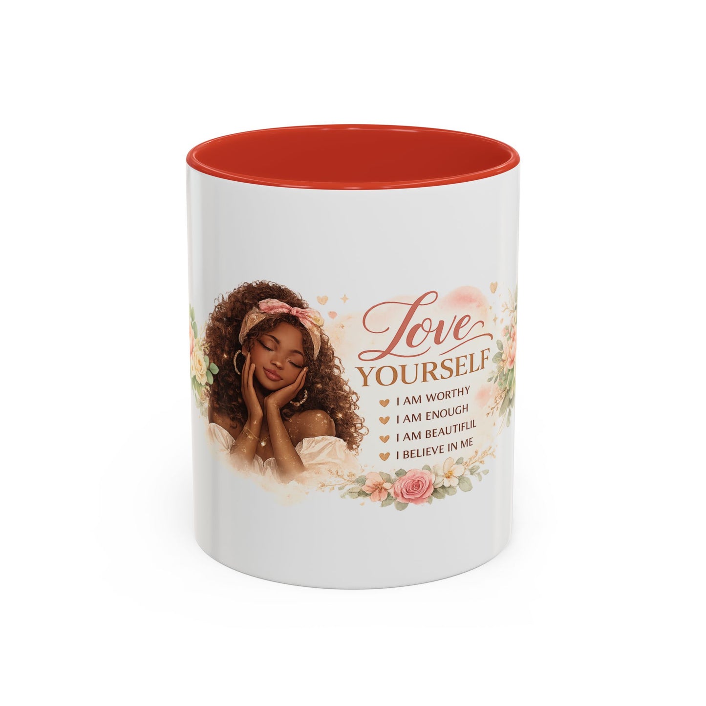 Inspirational 'Love Yourself' Coffee Mug — Floral Self-Care Accent Mug